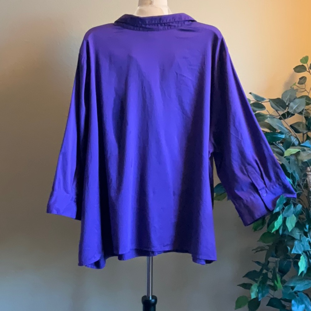 Deep Purple Long Sleeve Button Down Top, 3X - Picture 5 of 9